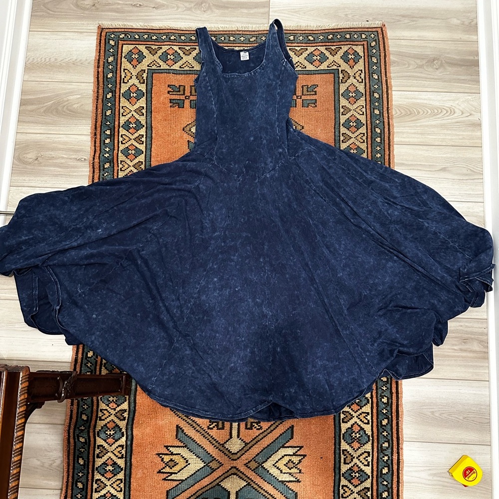 Vintage faux denim drop waist bubble hem midi dress size medium